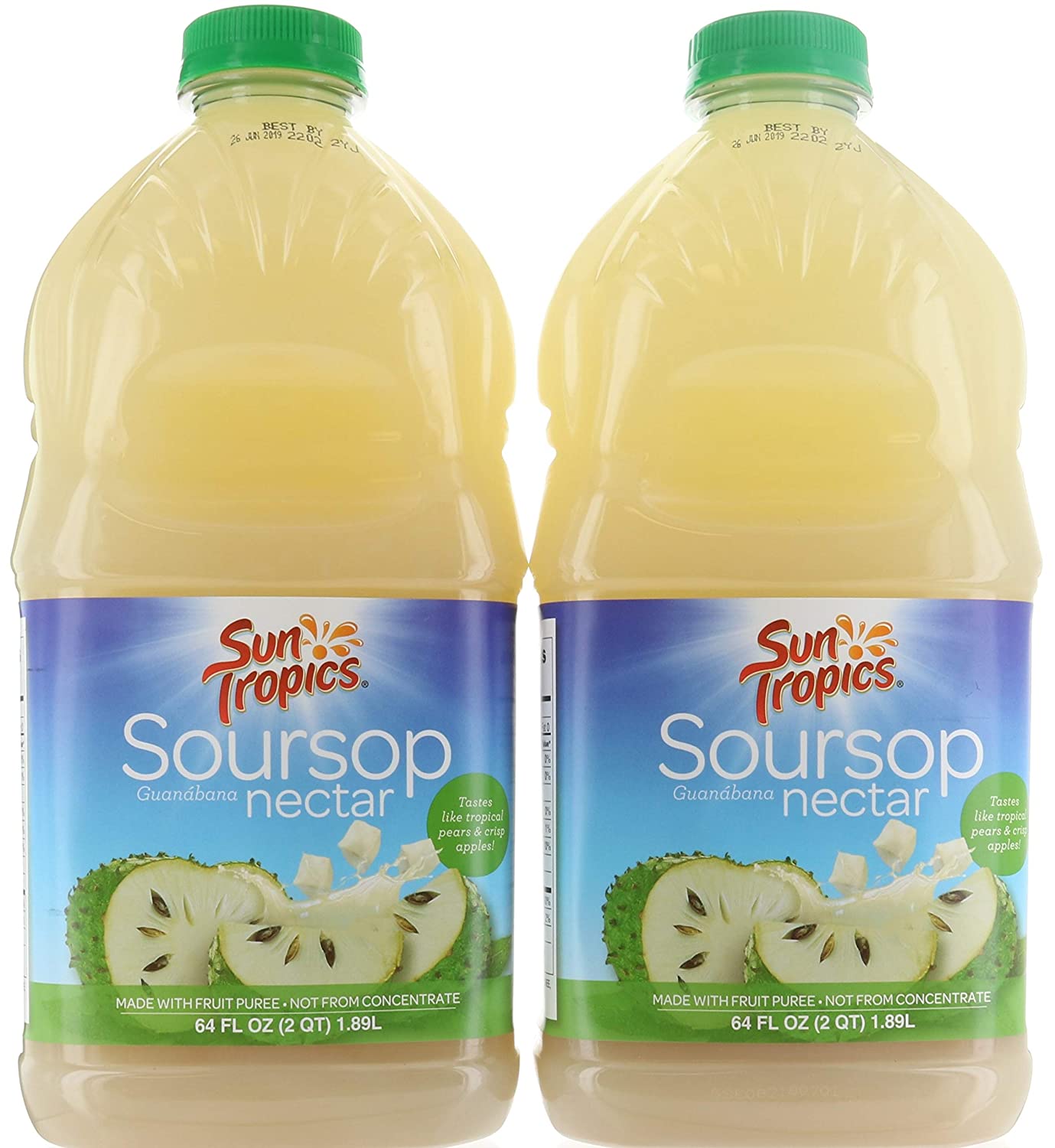 2 Bottles, Sun Tropics Soursop Guanabana Nectar tropical fruit 64 FL / 1.89 Liter Made with Fruit Puree
