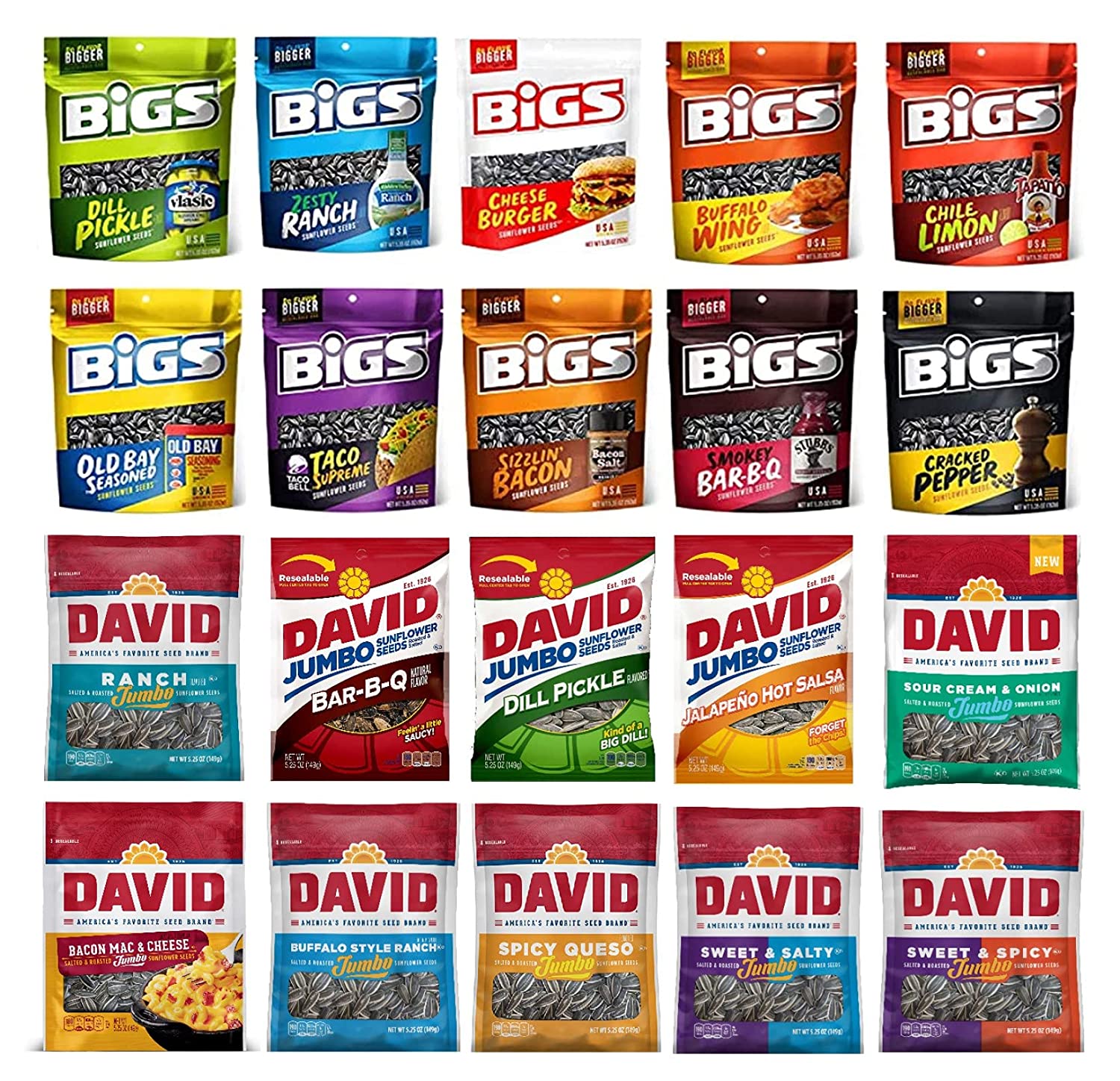 「お得な20袋セット」David社 とBIGS 社Sunflower Seeds ひまわりの種20種類のバラエティーパック148g×20袋 ひまわりの種 食用