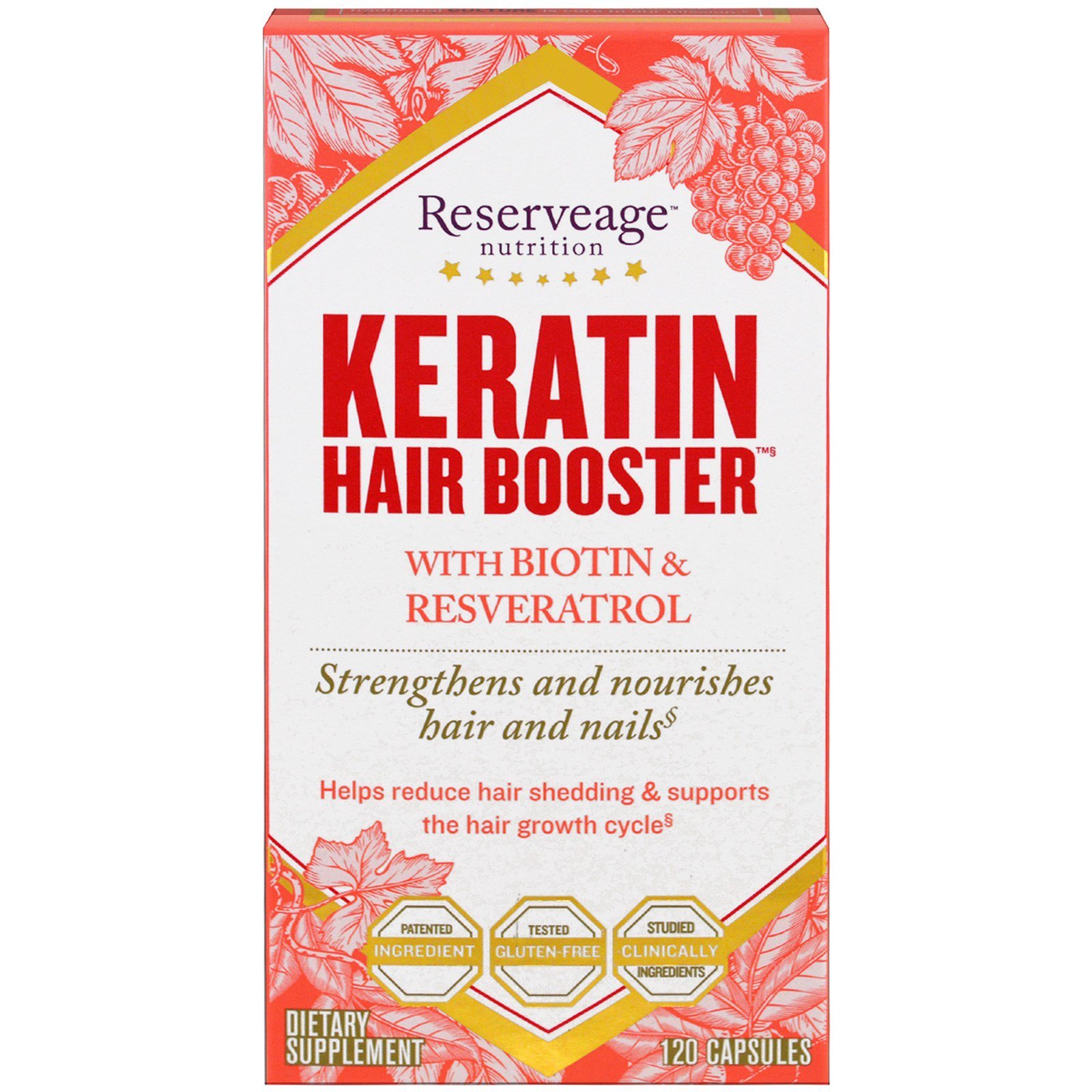 ReserveAge Nutrition社 ビオチン＆レスベラトロール配合ケラチンヘアブースター120粒入り