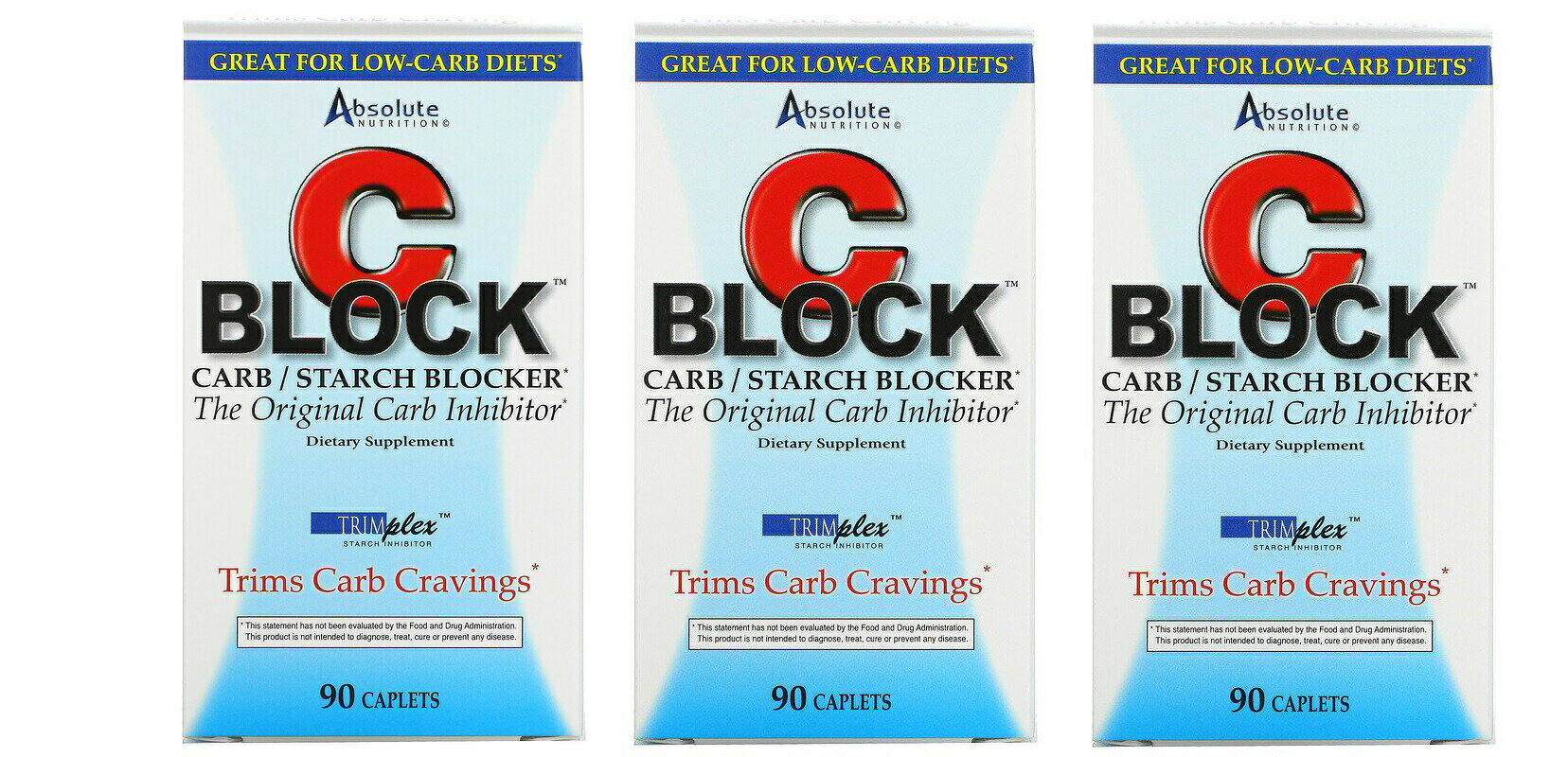 「お得な3個セット」Absolute Nutrition社CBlock, Carb/Starch Blocker白インゲン豆抽出1粒あたり350mg配合 90粒×3個