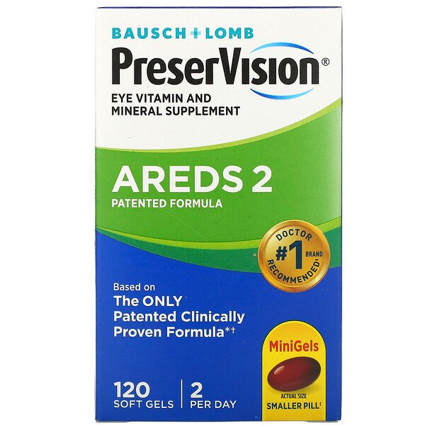 Bausch & Lomb社 PreserVision（プリサービジョン）、AREDS 2フォーミュラ、アイビタミン＆ミネラルサプリメント、ソフトジェル120錠