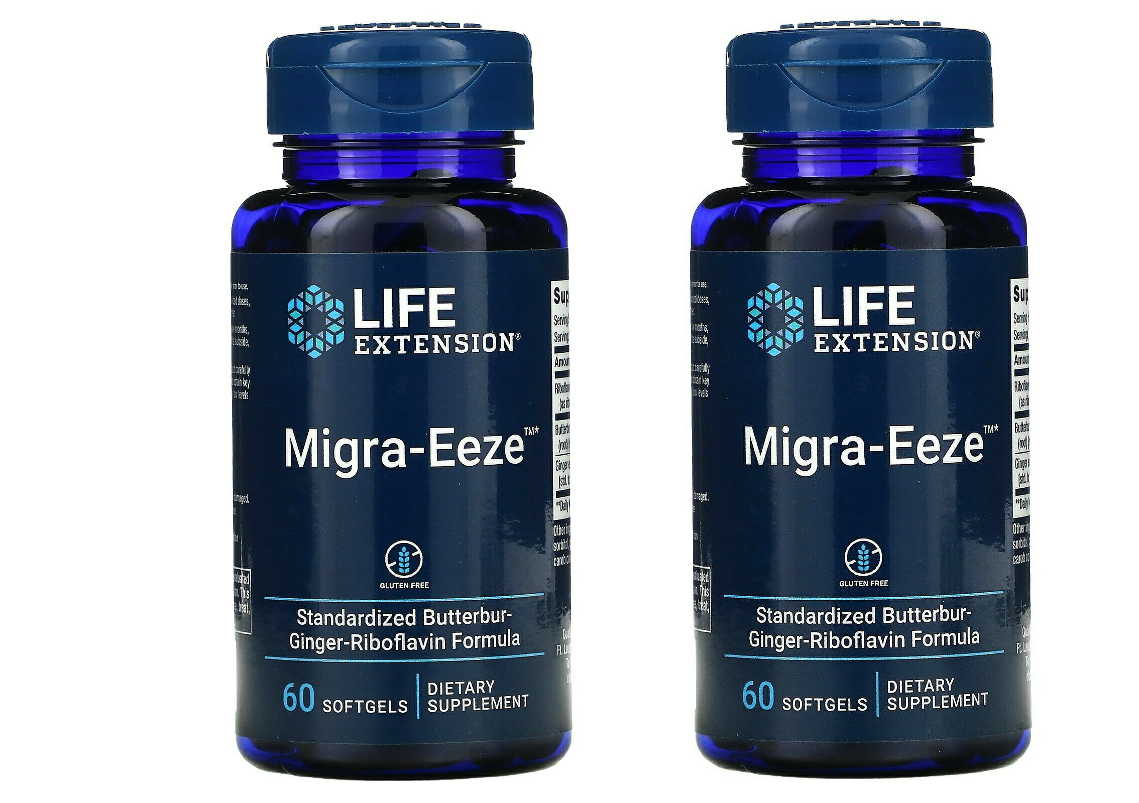 1日2粒を目安に226ml〜340mlのお水と一緒にお召し上がりください。 Life Extension Migra-Eeze — Standardized 150 mg High-Quality Butterbur Extract with Vitamin B2 (Riboflavin) & Ginger, Helps Ease Head Discomfort - Gluten-Free — 60 Softgelsバターバーって聞くと、美味しそうなお菓子のイメージがございますが、 ヨーロッパでは健康食品としては数十年間バターバーが親しまれています。 バターバーは、自然に大きな葉と紫ピンクの花を持つ低木のような植物です。 それは、それが原産であるヨーロッパと北アジアの湿った湿地で成長しているのを 見つけることができます。 バターバーエキス（フキタンポポとも呼ばれます）が含まれる栄養のサプリメントです。 Life Extension社は40年以上に渡りサプリメントの開発してきました。 それは、ただ単に注目されている栄養だけをカプセルに詰めることではなく、 どうすれば、その注目されている栄養が最も健康へと導かれるために、 追加で配合される栄養の研究です。 私たちは、より健康で豊かな生活への答えが手の届くところにあると実感しています。 ハーブバターバーからの2つの栄養ペタシンとイソペタシンが含まれています。 それをショウガとビタミンB2と組み合わせて、さらにサポートを目指して 作られています。 2粒あたりでで22.5mgのペタシン、バターバーが供給されます。 高品質のフキ根エキスを使用しています。 原材料2粒あたり リボフラビン（ビタミンB2）（リボフラビンおよびリボフラビン5 'リン酸として）400mg、 バターバーCO2抽出物（根）[15％ペタシン（22.5 mg）] 150mg、 ショウガ抽出物（根）[5％ジンゲロール（12.5 mg）] 250mg、 その他の成分カプセルに使用：ひまわり油、ゼラチン、ソルビトール、グリセリン、 、精製水、イナゴマメ、レシチン。