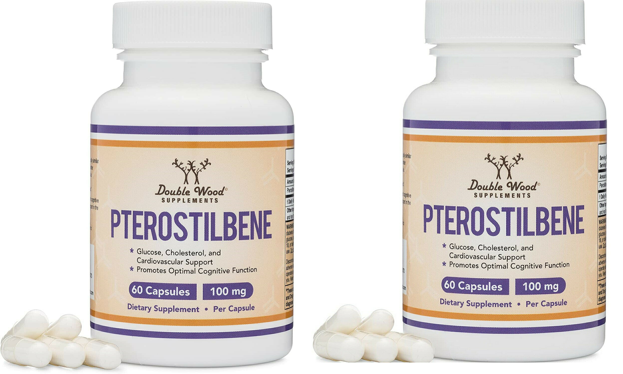 Double Wood Supplements社プテロスチルベン(Pterostilbene)1粒あたり100mg配合サプリメント60粒×2本