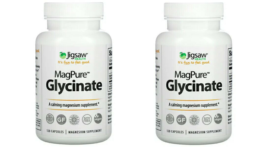 「お得な2本セット」Jigsaw Health社MagPureグリシン酸マグネシウムサプリメント120粒×2本