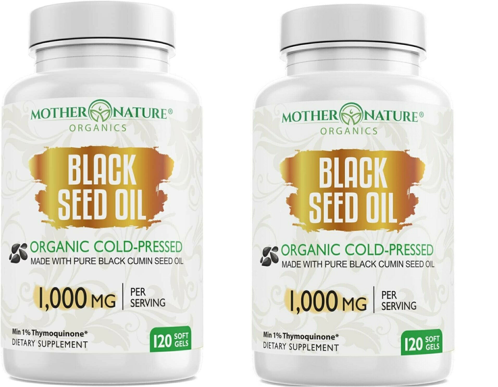 「お得な2本セット」Mother Nature Organics Superfoods for O Mother Nature Black Seed Oil Capsules - Organic Cold-Pressed Cumin Nigella Sativa - Blackseed Liquid Cumin Oil for Immune Support & Digestion - High Thymo