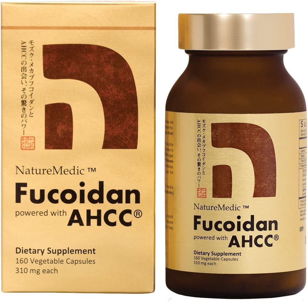 NatureMedic Fucoidan powered with AHCC Brown Seaweed Immunity Supplement with High Purity Organic Mekabu Mozuku Agaricus 160 Vegetable Capsules (1 Bottle)