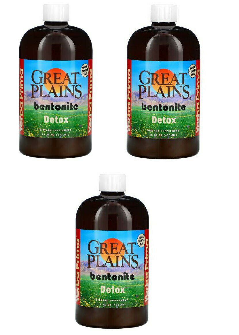 「お得な3本セット」Yerba Prima社Great Plains（グレートプレインズ）、ベントナイト、トックス液体サプリメント473mll×3本