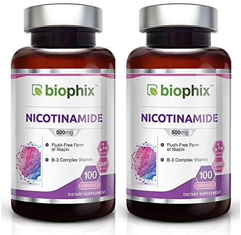 「お得な2個セット」Biophix社ビタミンB-3 フラッシュフリーナイアシンアミド 500 mg 100粒入り×2本