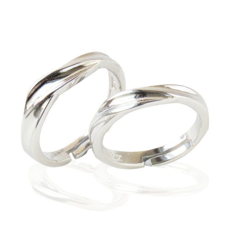 Qroza クローザ ペアリング プロポーズリング フリーサイズ ウェーブ 波 シルバー925メッキ 指輪 2個セット レディース メンズ カップル ペアルック...