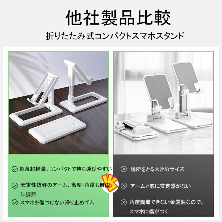 【新登場 持ち運び便利 超薄1.1cm 超軽量87g 安定感抜群】卓上 スマホスタンド 折りたたみ タブレット スタンド 携帯スタンド スマホホルダー iPhone Android iPad mini Air Pro 9.7 スマホ スタンド タブレット アーム小型 折り畳み 高度調整 角度調整 滑り止め