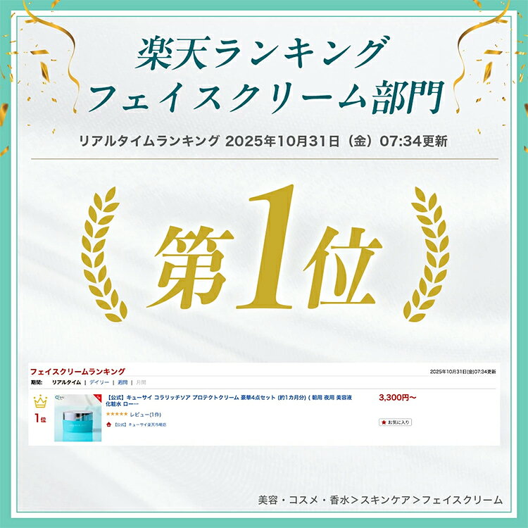 【公式】キューサイ コラリッチソア プロテクトクリーム (約1カ月分) ( 朝用 夜用 美容液 化粧水 ローション クリーム フェイスクリーム 保湿クリーム エイジングケア レチノール ナイアシンアミド コラーゲングルタチオン ) qsai-10000660 【公式】キューサイ楽天市場店 サンプル画像3