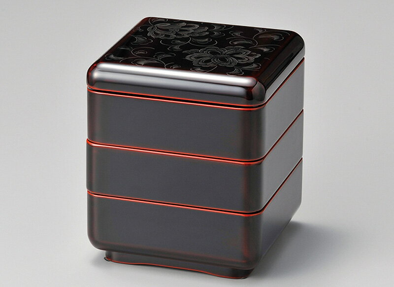 越前塗 花彫り姫小重 溜 1組 重箱