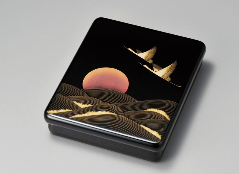 越前塗 夫婦日の出鶴 光琳文庫 黒内梨地 1個