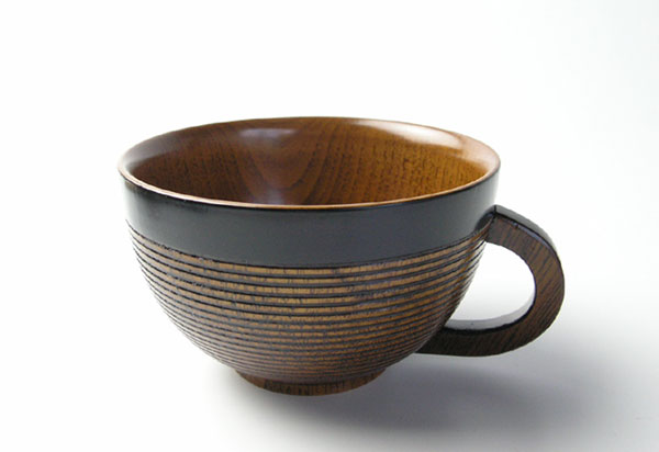 材質：欅　拭き漆　国産品 サイズ：100φ×59mm 　　　　(もち手の長さ17mm）　