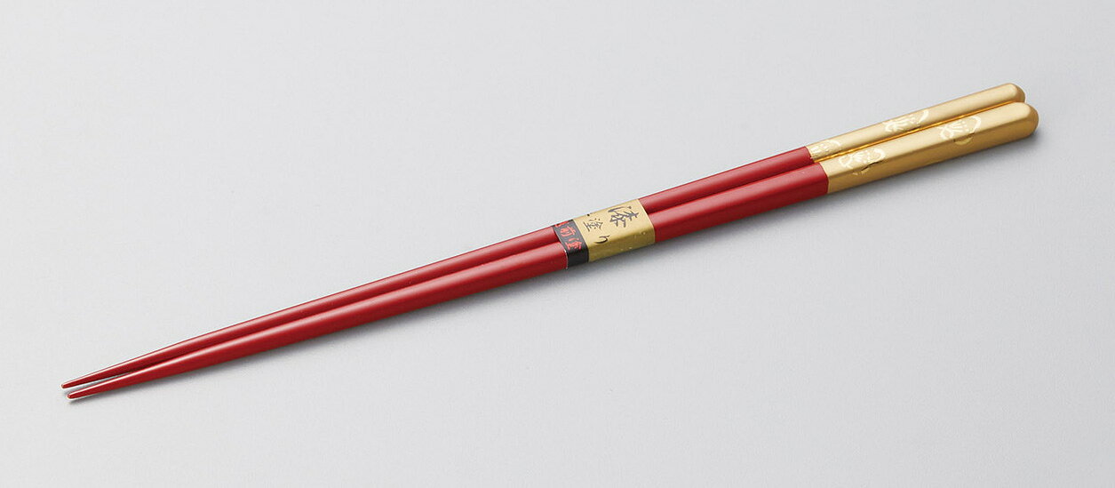 Rakuten - 木製越前塗　金銀箔　花　箸一膳　朱