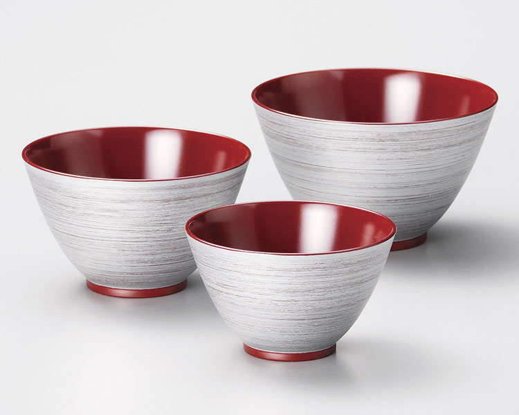 Large Bowl - 越前塗　銀刷毛　三つ組鉢　吟朱
