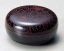 越前塗 朱牡丹彫 菓子器 黒内朱