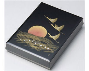 木製越前塗 沈金日の出鶴 文庫 A4サイズ 黒