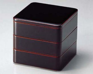 木製越前塗 65隅丸三段重 溜内朱