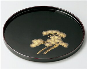 木製越前塗　老松沈金　10.0丸盆　溜