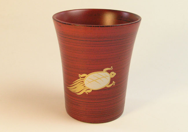 越前酒器　鶴亀刷毛目カップ　根来