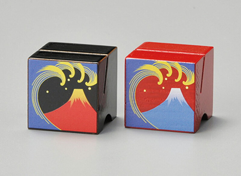 越前塗 富士 メッセージスタンド・ペア 朱・黒 二個組