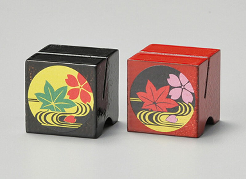 越前塗 錦雲 メッセージスタンド・ペア 朱・黒 二個組