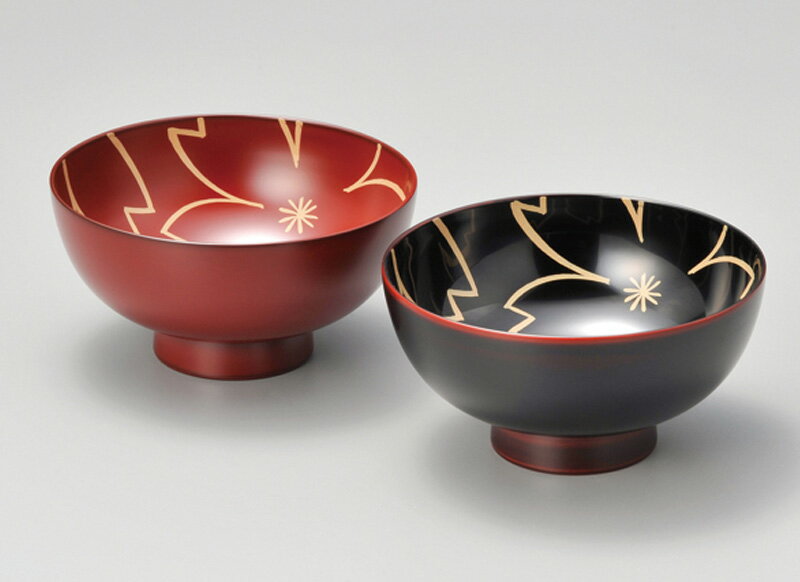 越前塗り 内桜 夫婦汁椀 溜と古代朱 2客
