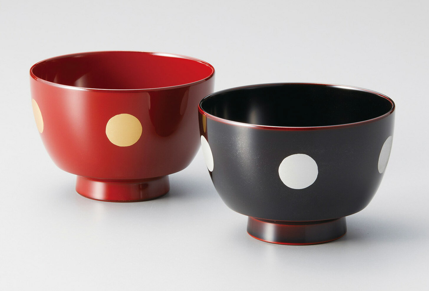 越前塗り　ドット　駒型汁椀　溜内黒・吟朱