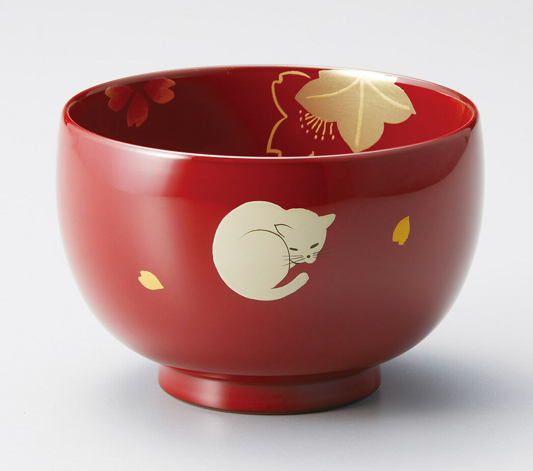 越前塗り　ネコ内桜　汁椀一客　古代朱