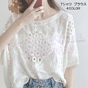 レース ブラウス レディース トップス 半袖 シャツブラウス 夏 プルオーバー Tシャツ 花柄 透かし彫り シースルー 透け感 綿 コットン 無地 ホワイト ブラック 体型カバー 刺繍 ゆったり カジュアル風 可愛い おしゃれ