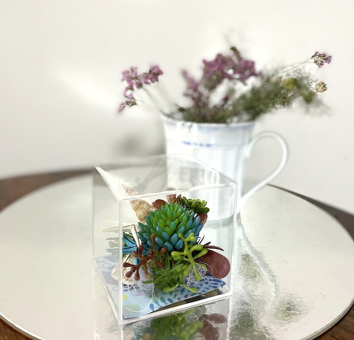 多肉植物アート 造花 クリスタルBOX 父の日 癒され インテリア プチギフト アーテ...