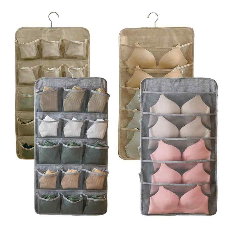 2枚組 下着収納 ウォールポケット吊り下げ収納 壁掛け 収納バッグ 衣類 下着 · 靴下 · パンツ · ブラジャー · ネクタイ 両面 ハンガー クリアポーチ 収納ラック オックスフォード