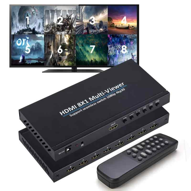 DMI 画面切り替え器 8x1 1080p DMI画面分割切替器 8入力1出力 4K 30z 画面切 ...