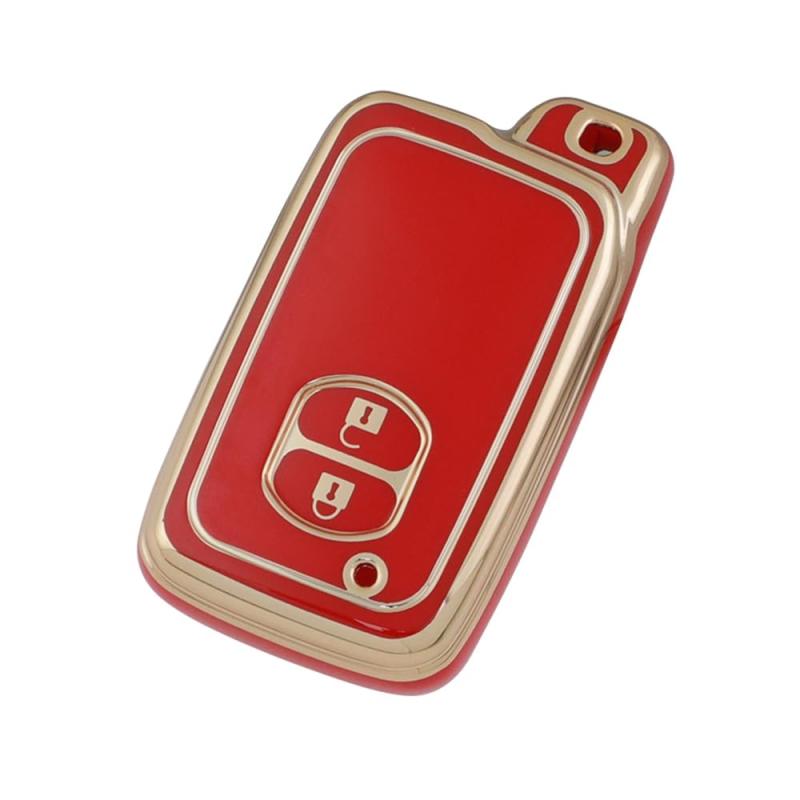 トヨタ専用設計 TPU製スマートキーケース プリウス30系・プリウスα・アクア・86・ヴィッツ・カローラ など2ボタンスマートキーカバー… (レッド2)