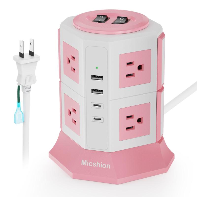 樂天商城 - 延長コード 2個Type-C付 電源タップ タワー 個別スイッチ型 8個AC口 2個USB-Cポート 2個USB-Aポート 2M USB コンセント テーブルタップ 雷ガード usb-c付き たこ足配線 過負荷保護 2層 省エネ