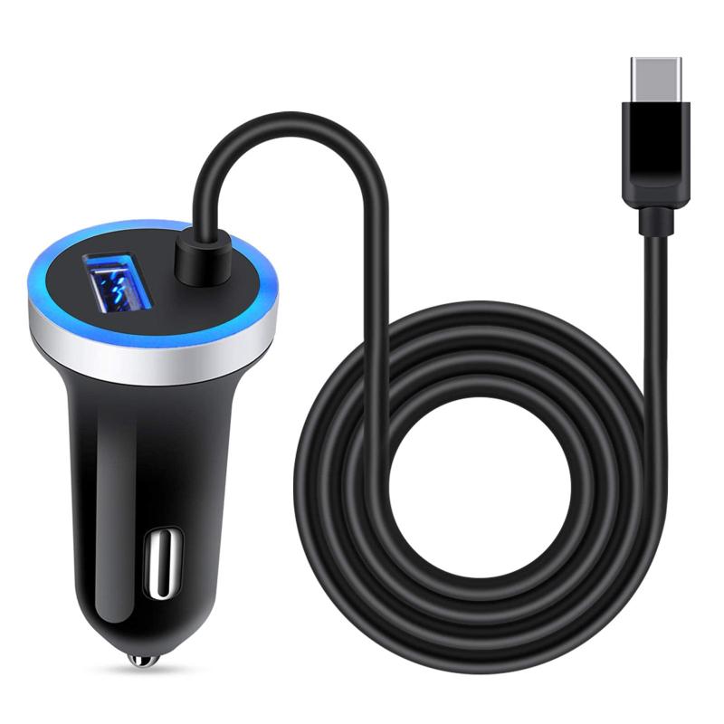 カーチャージャー USB Type-Cケーブル付き シガーソケット 急速充電/2ポート/12V・24 ...