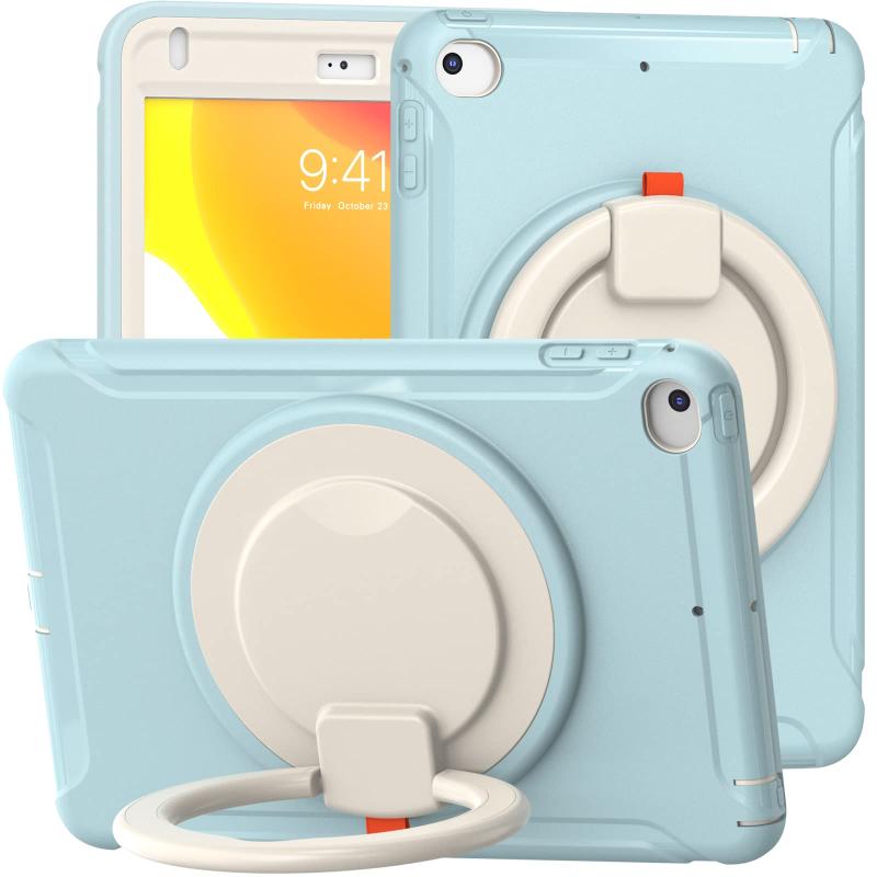 iPad 用 ケース,iPad Mini 用 第4世代 第5世代 2015/ 2019 (7.9インチ) リング付き 衝撃吸収 軽い 頑丈 360°回転スタンド 多方向 ハンドル付 ミニ5 ミニ4 カバー 落下防止 キズ防止 キッズ Mini 5/4 ケース,対応機種：iPad mini 第5世代 対応 7.9インチ 2019年モデル番号（背面カバー）：A2133、A2124、A2126、A2125 ＆ iPad mini 第4世代 対応 7.9インチ 2015年モデル番号（背面カバー）：A1538、A1550スタンド機能：動画鑑賞やタイピングなどシーンに合わせて角度を変えられる360度回転、段階調整可能スタンド、お好きな角度を提供します全面保護：非常に高い耐久性PCと柔軟で耐衝撃性高いシリコン素材を使用したソフトケース。端末にしっかりフィットしてiPad用を保護しますアップルペンシル収納：Pencilを収納できる便利なペンホルダーが搭載されています。収納や持ち運びに便利です、いつでもどこでも タブレット を快適に楽しめますすべての子供のためのデザイン：タブレットカバーハンドルは軽い素材でハンドルがあるので、とても持ち運びに便利です、子供の小さな手にぴったり。ビジネス、アウトドア、学校、家事など様々なシーンで大活躍