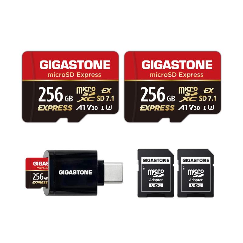 Switch 2 専用設計GIGA microSD Express microSDカード 256GB 2枚セット SD7.1 読み取り速度/書き込み速度最大 880/650MB/s A1 V30 U3 Type-Cカードリーダー付き読み取り最大880MB/s、書き込み最大650MB/sの超高速性能で、ゲームの応答速度も抜群SD 7.1規格対応 — 小さなカードに大きな進化SD変換アダプターと、USB 3.2 Type-Cカードリーダー付属安心の5年間付き