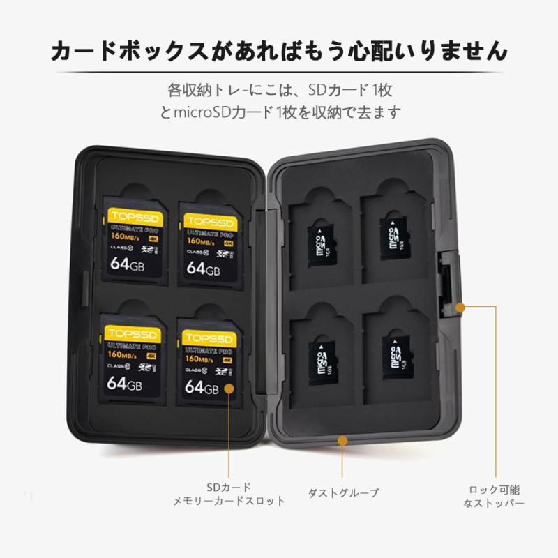 sdカードケース 16枚収納(SD*8枚＋microSD*8枚) マイクロsdカード sd ケース 防水・防塵・耐衝撃・静電気防止 IP54 ケース sd ケース ブラック