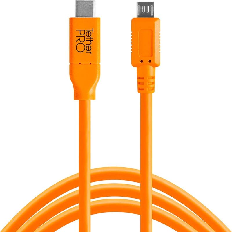 ~15 inches - テザーツールズ(Tether Tools) TetherToolsTetherPro USB-C to 2.0 Micro-B 5-Pin, 15' (4.6m) O CUC2515-ORG