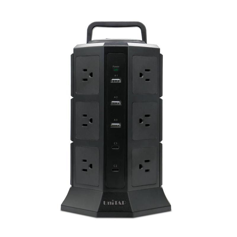 SHARP - プリンストン 電源タップ タワー型 AC 12個口 USB 5個口 USB-C(PD3.0)×2 USB-A×3 機器最大合計出力1500W USB最大合計出力6 ブラック PPS-PD65TW