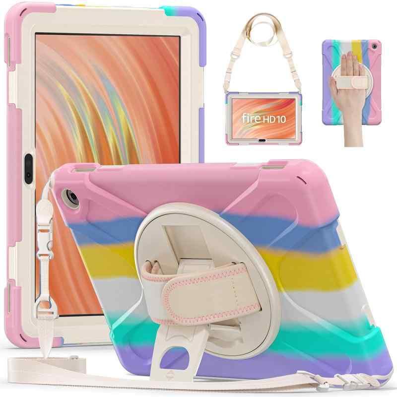 Fi-re D-10/Fi-re D-10 Plus 2023 10.1インチと互換性があるケース Fi-re D-10 第13世代 ショルダーケース 耐衝撃 米軍MIL資格 360度回転スタンド 調節可能ハンドストラップと肩掛けー付き 三層構造