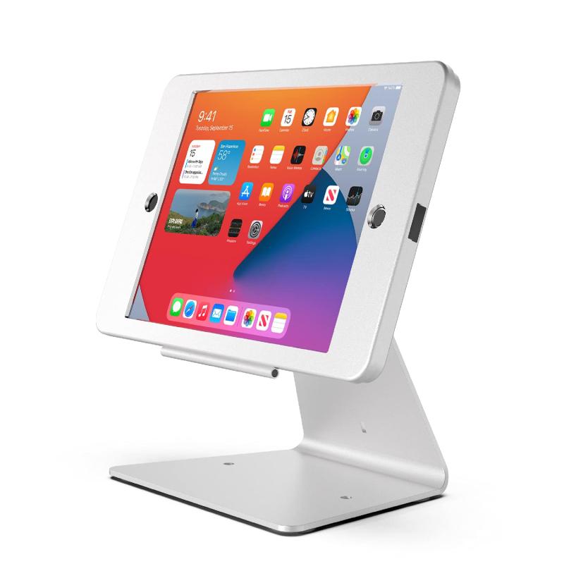 デスク盗難防止セキュリティキオスクスタンドホルダーエンクロージャ iPad 10.2インチ(第7世代2019&第8世代2020年)用 ロックとキー付き フリップ&360°回転水平または垂直画面