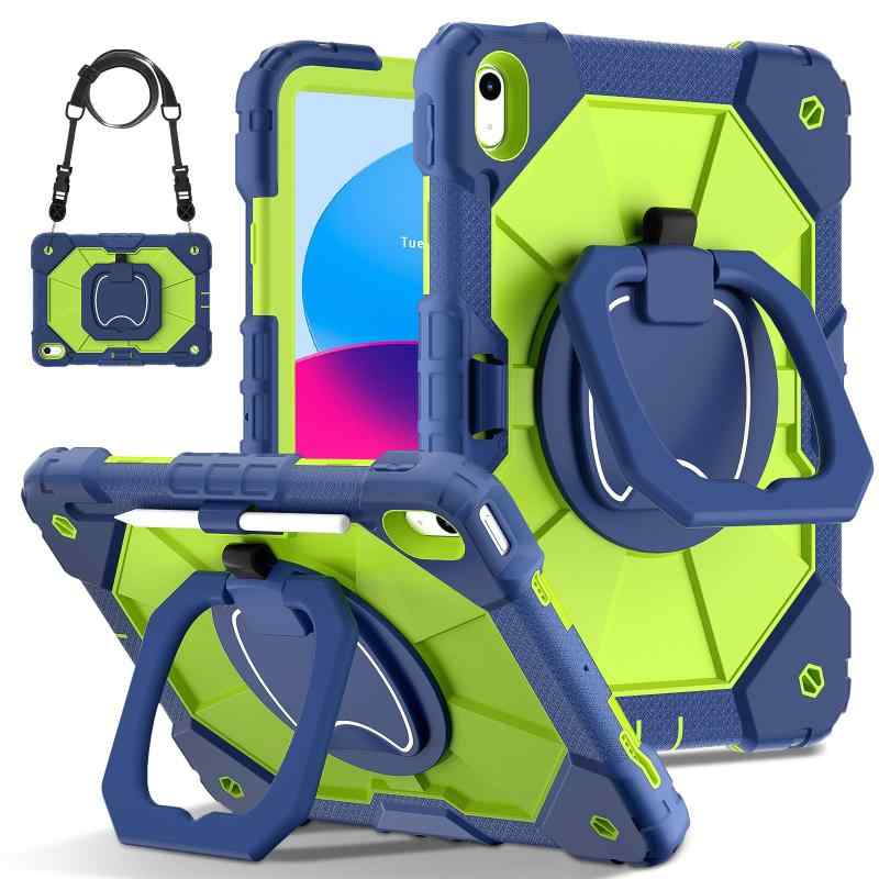 適合iPad 10 第10世代/iPad A16 第11世代 2025 用のケース 360°旋回 取っ手 キッズ 頑丈 持ち手付き 回転式 キックスタンド ハンドストラップ シリコン アウトドア 横置き 縦置き ペンホルダー