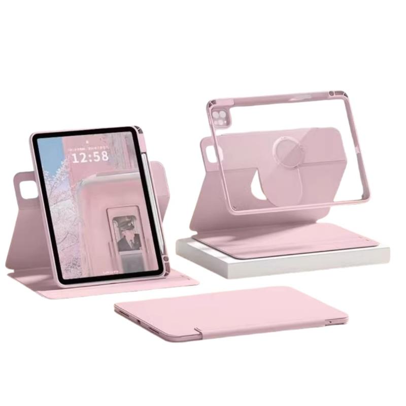 360度回転 iPad 10.2用ケース 縦置き 横置き 手帳型 2点セット iPad 第9 8 7世代 タブレットケース 磁気吸着式 分離式 薄型 透明ハードカバー 衝撃吸収 留め具付き 取り外し可能 PUレザ