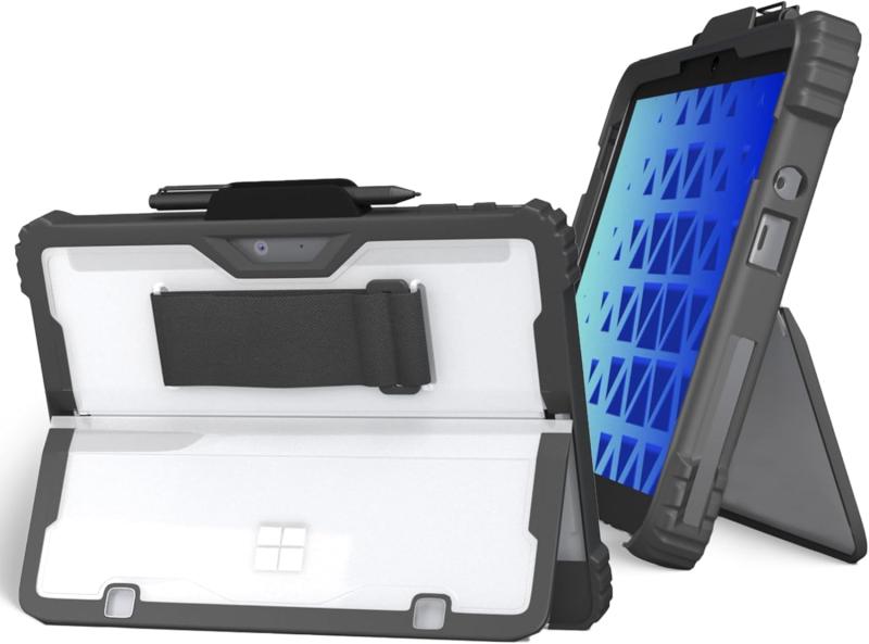 Sface Pro 12インチ 2025 専用 ケース 透明 耐衝撃 米軍規格 全面保護型 ハンドストラップ ペンホルダー付き キーボードと互換性あり スタンド機能 サーフェス カバー おしゃれ ハイブリッドケ