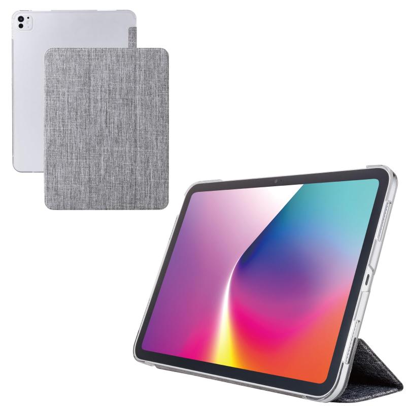 エレコム iPad Pro 13インチ (M4) ケース カバー ファブリック フラップケース 薄型 軽量 背面クリア 2アングル TB-A25PVC