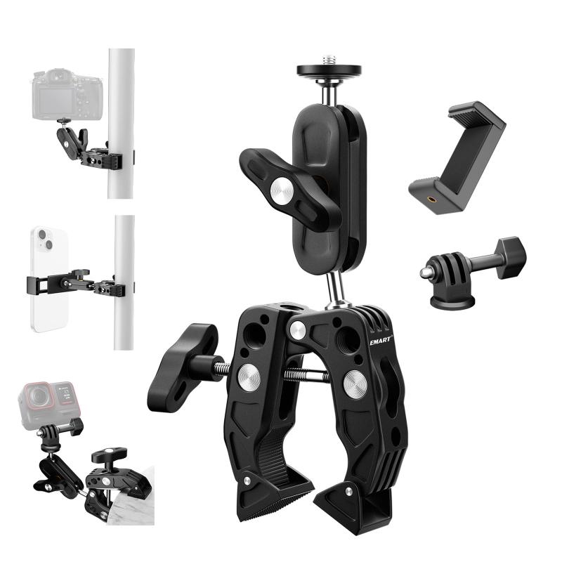 スーパークランプ アクションカメラ マウント カメラクランプマウントモニター 360回転可能 マジックアーム 1/4" 3/8"ネジ デスク/三脚/gopro マウント/gopro アクセサリー/スマホ/雲