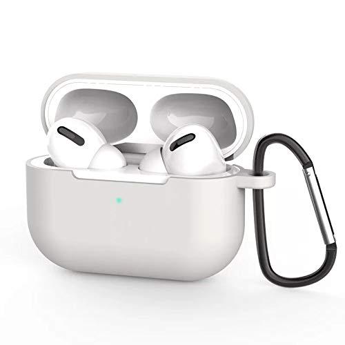 AirPods Pro ケース エアーポッズプロ シリコン ケース カバー Apple イヤホン 一体型 保護ケース (前のLEDライトが見える) 軽量 薄い かわいい 耐衝撃 防塵 カラビナ付き 紛失防止 ワイヤレス充電